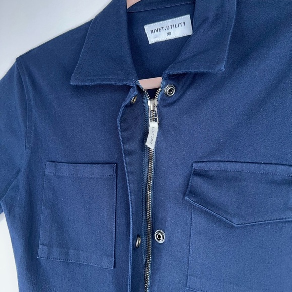 Rivet Utility Navy Jumpsuit The Worker Short Sleeve Classic Chic Neutral Size XS - Picture 8 of 14